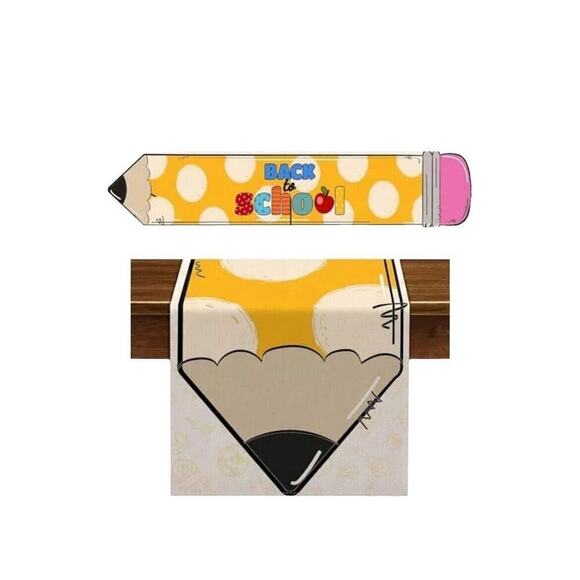 Yellow Pencil Table Runner Back to School Runner White Dots‎ Pencils 13”x 48” - Picture 4 of 6